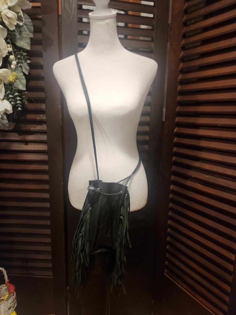 Fringed Crossbody Bucket Bag in Black
